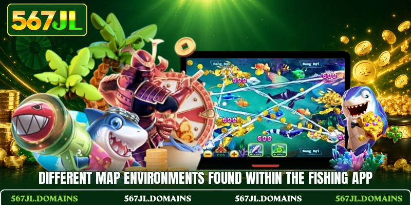 Different map environments found within the fishing app